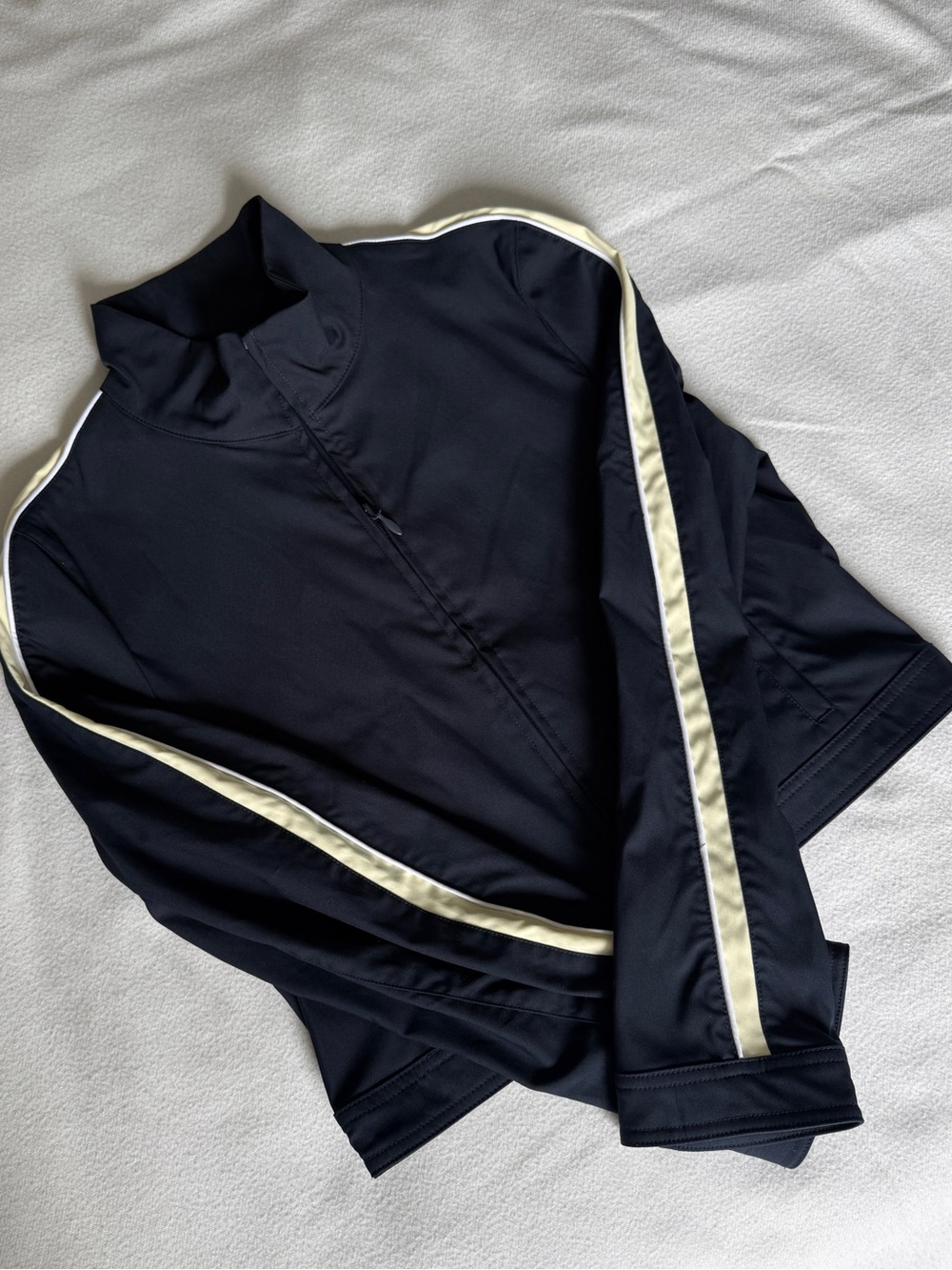 Zara Dark Navy Blue Bomber Jacket with Cream Stripe Detail